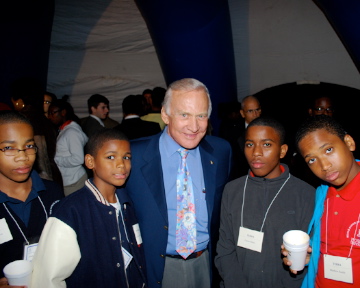 Buzz Aldrin with the students