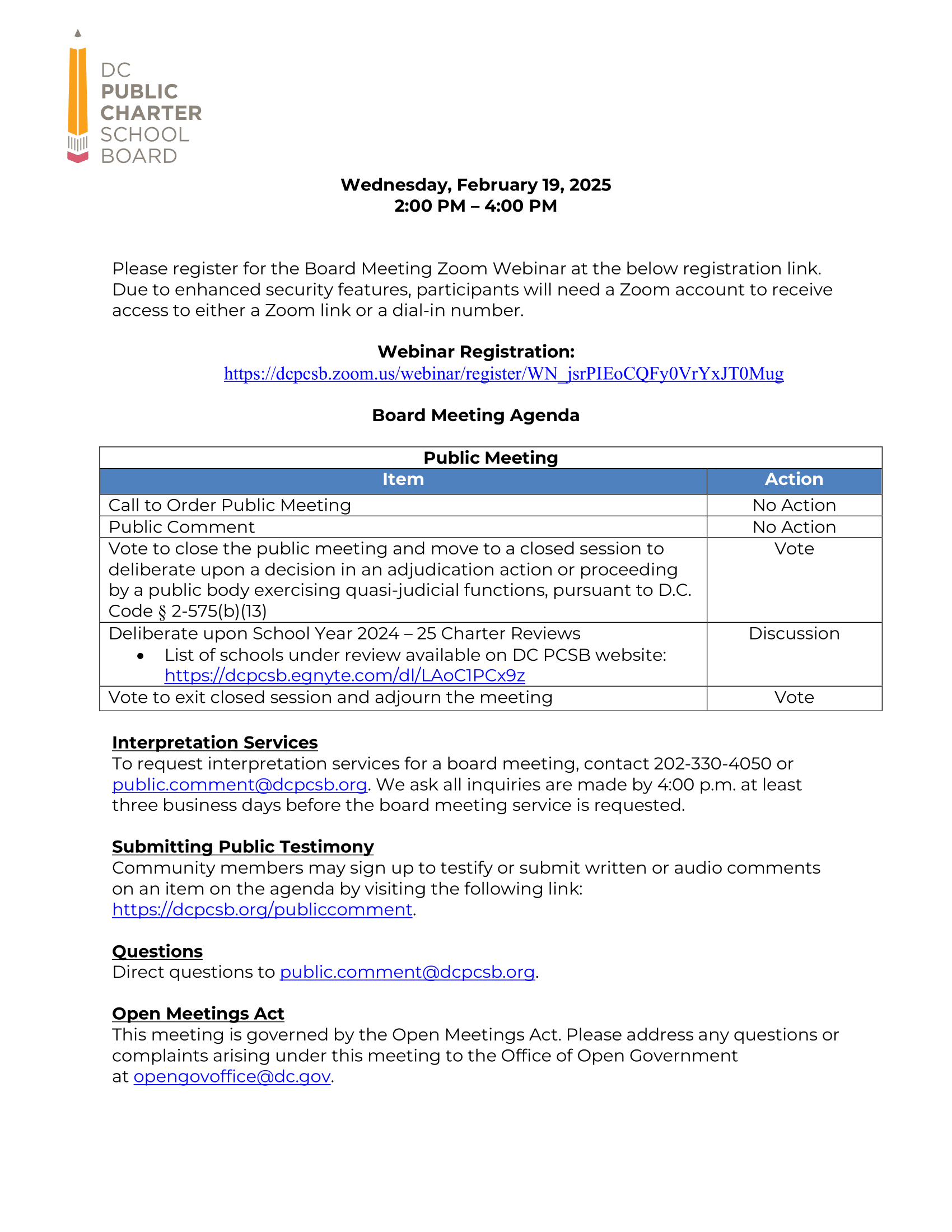 Feb 19 Agenda