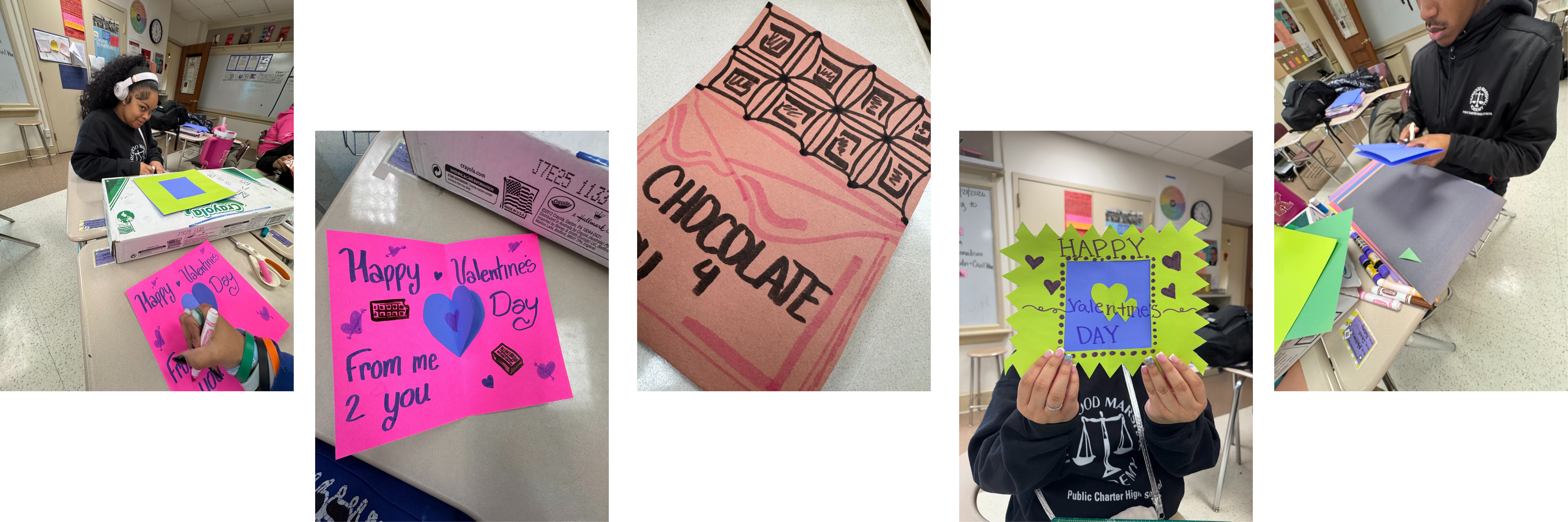 selection of images of students making valentine cards