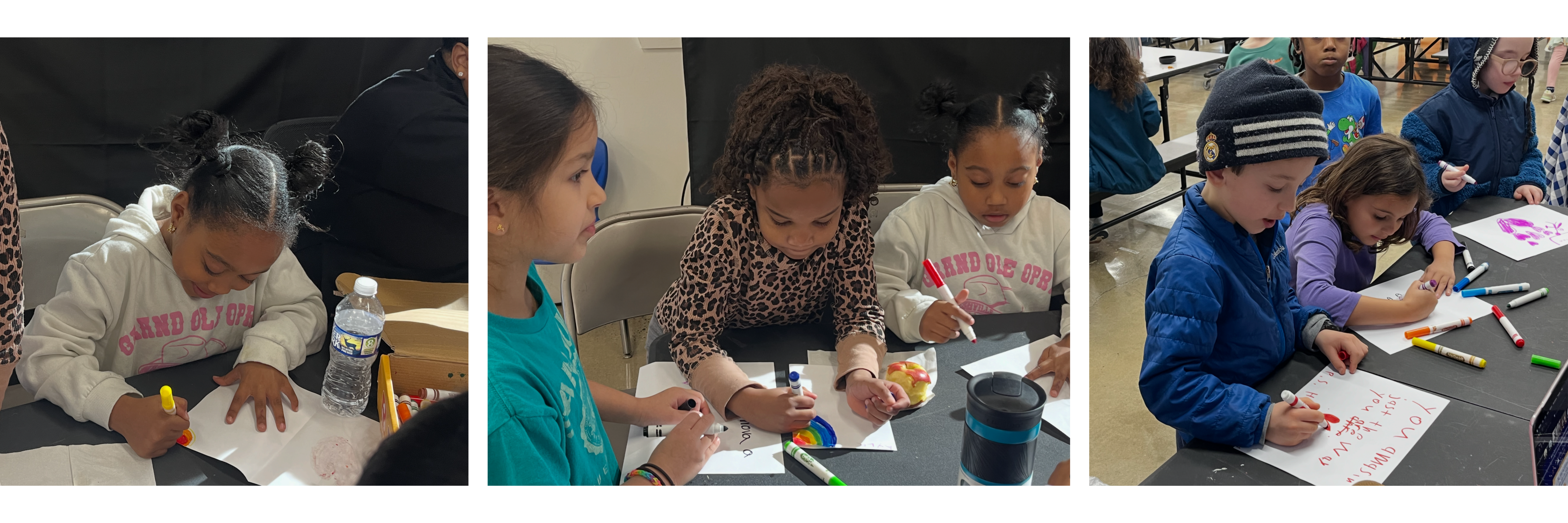 variety of pictures of students making valentine cards