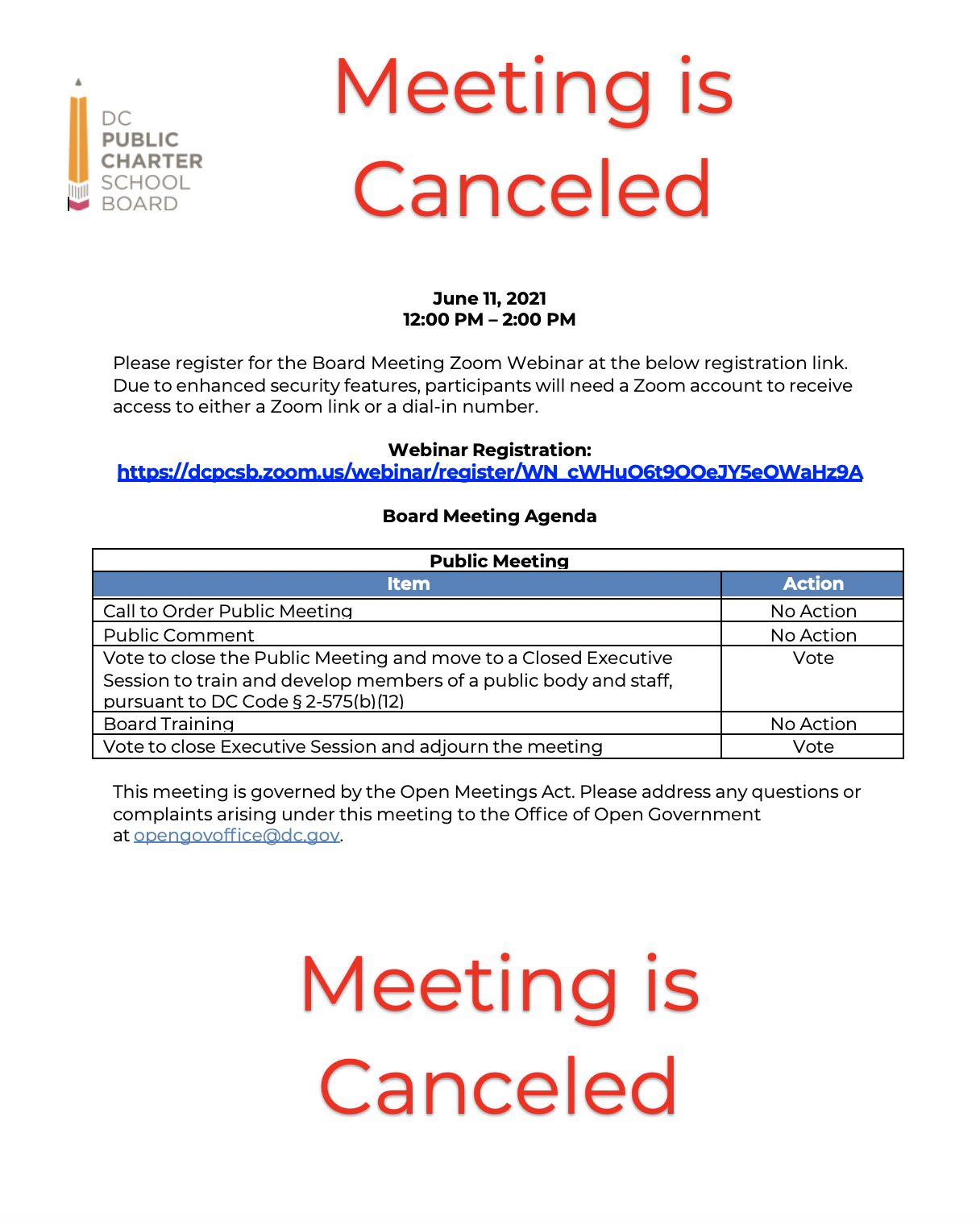 6/11 Agenda cancel