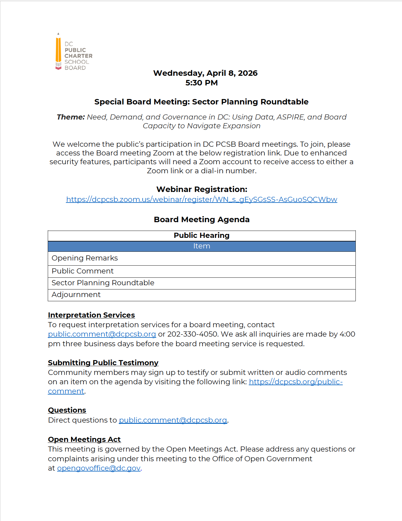 board meeting agenda