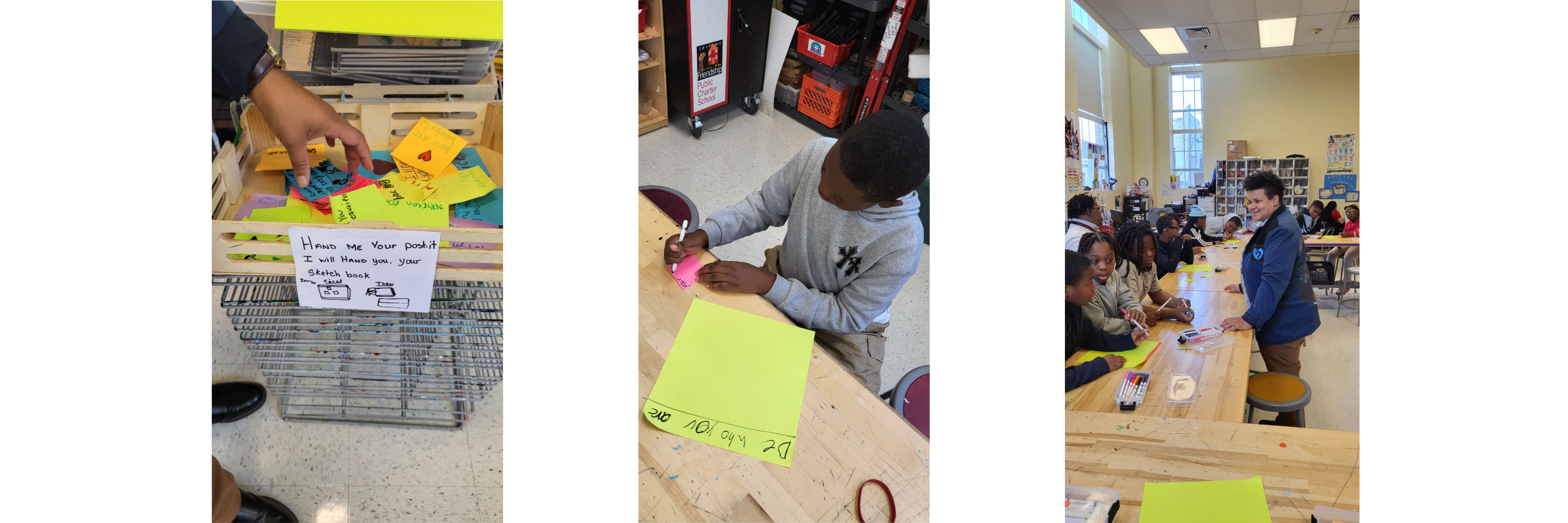 collage of images of the school celebration for National Post-It Day