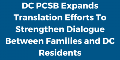 Text on photo reads: DC PCSB Expands Translation Efforts