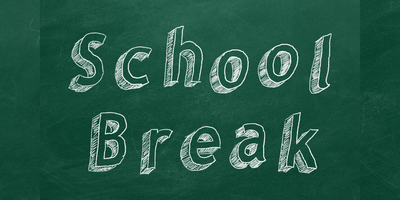 graphic of "school break" written on a chalkboard in white chalk
