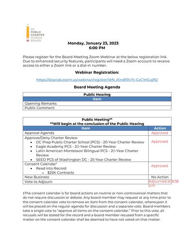Final - January 2023 Board Agenda