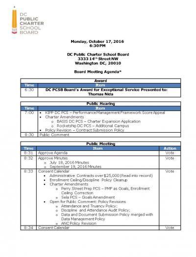 Board Meeting Agenda