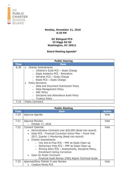 Board Meeting Agenda