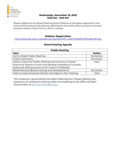 Special Meeting - Board Retreat - November 2022