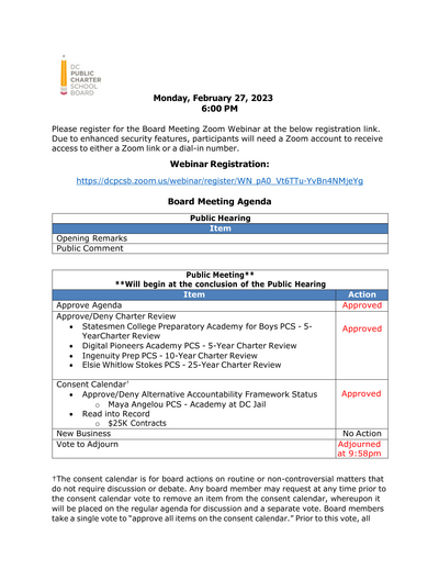 February Board Meeting