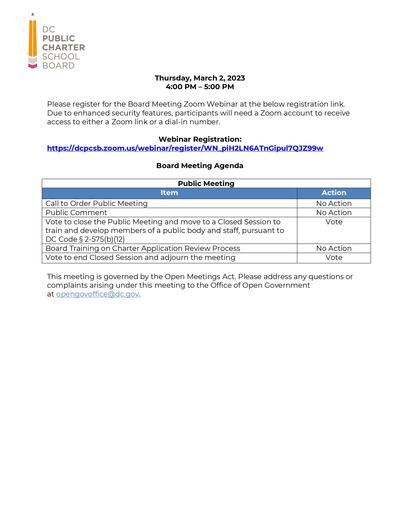 Special Meeting (Board Training) -March 2023
