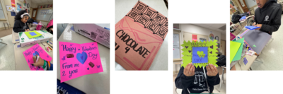 selection of images of students making valentine cards
