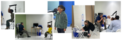 photo collage of kids being assessed for and receiving glasses at a Glasses4Scholars event
