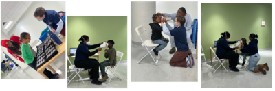 photo collage of kids being assessed for and receiving glasses at a Glasses4Scholars event