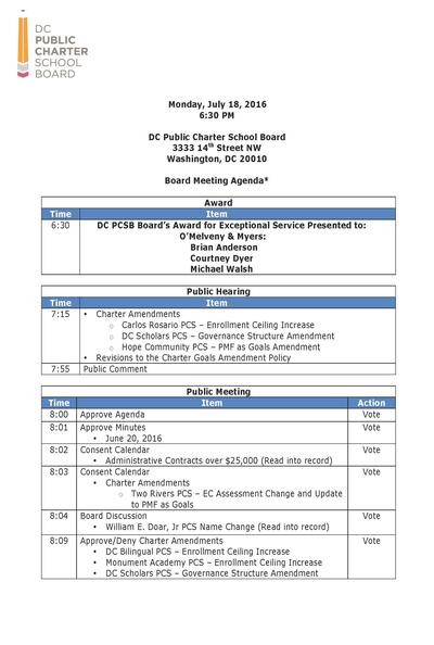 Board Meeting Agenda