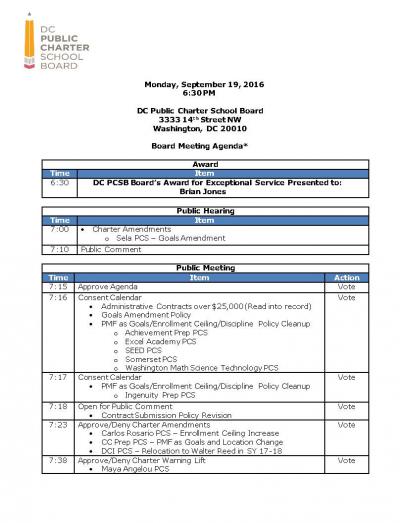 Board Meeting Agenda