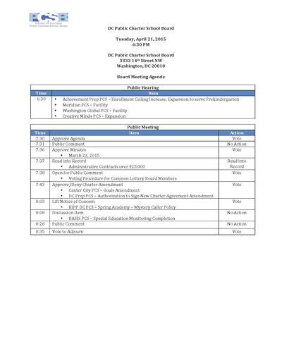 Board Meeting Agenda