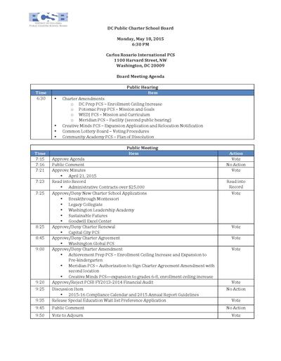 Board Meeting Agenda