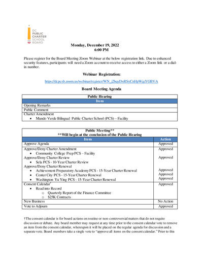 December Board Meeting Updated Agenda