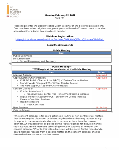 February 2021 Board Meeting