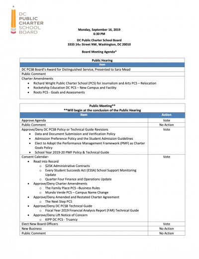 Board Meeting Agenda