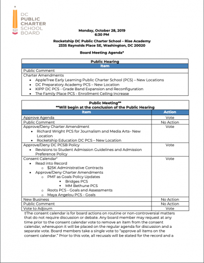 October Board Meeting Agenda