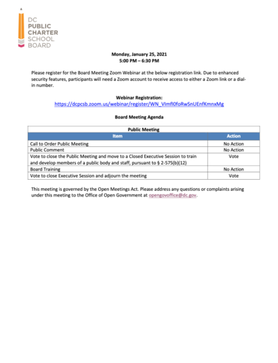 January Special Board Meeting Agenda