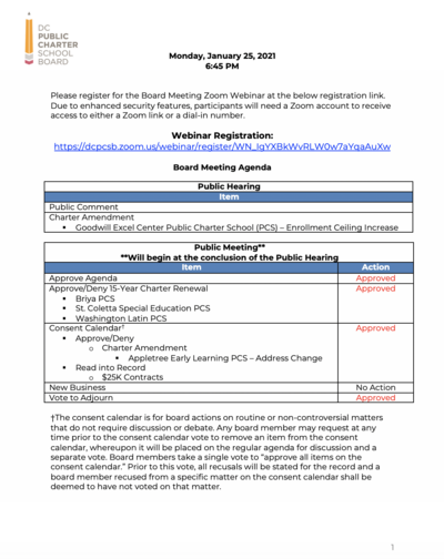 January 2021 Board Meeting Update