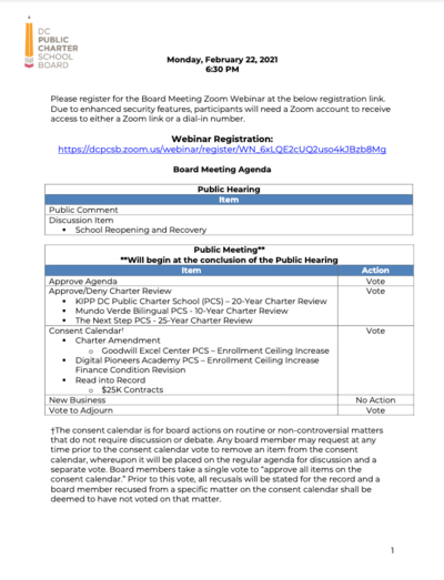 February 2021 Board Meeting Agenda