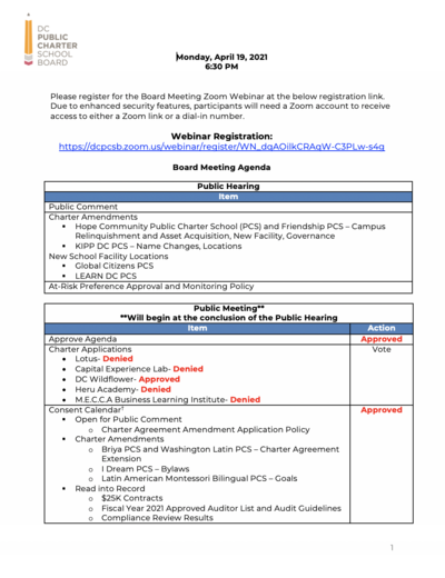 Agenda 1 April 2021