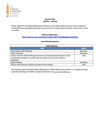 April 2021 Closed Agenda