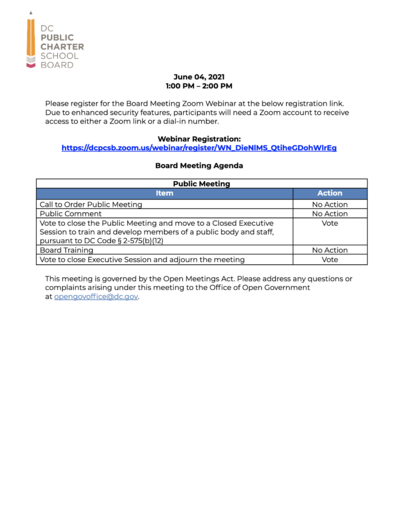 June Special Meeting Agenda