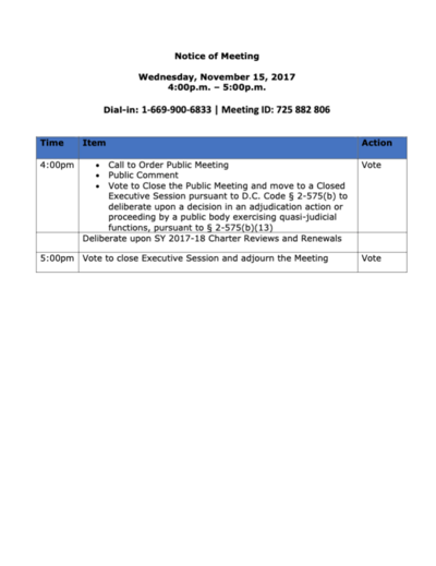 November 2017 Agenda