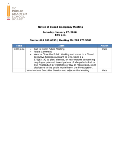 January 18 Closed Agenda