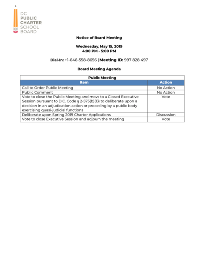 May Special Meeting Agenda