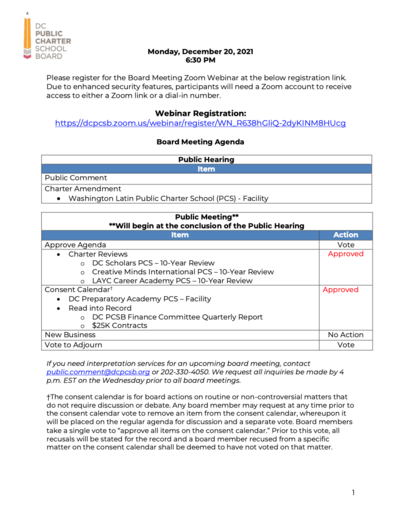 December 2021 Board Agenda 
