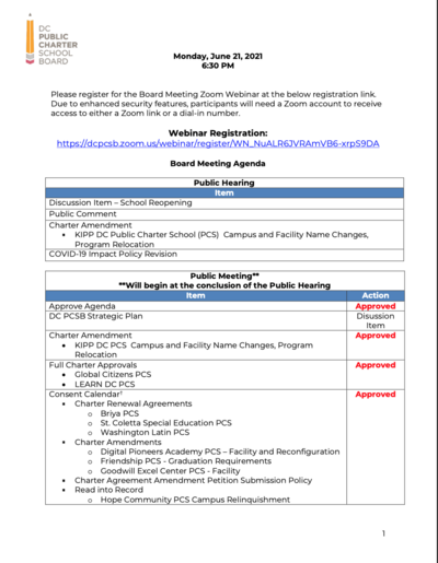 Board Meeting Agenda 6/21/21