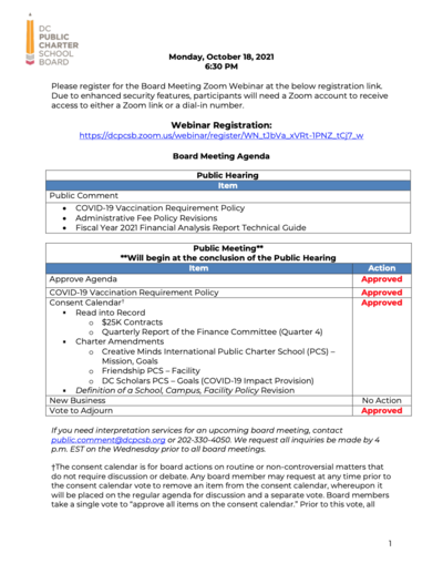 October Board Meeting Agenda