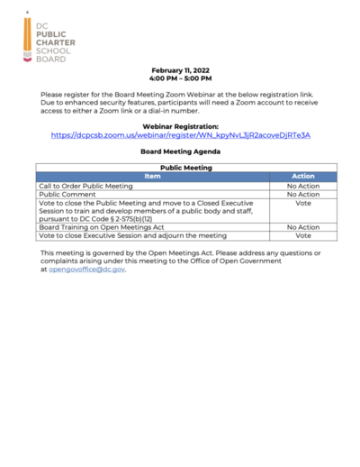 February 2022 Special Board Meeting