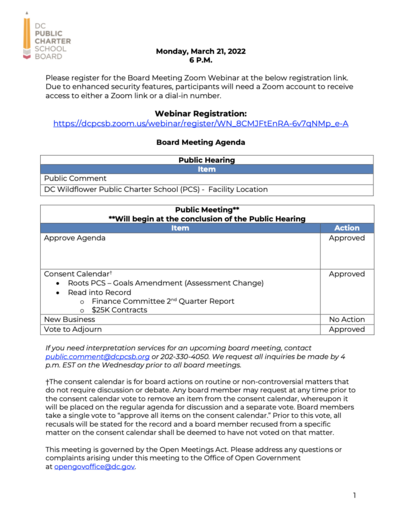 Board Meeting Agenda