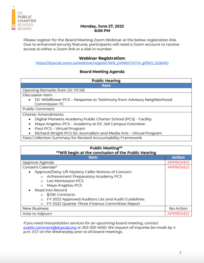 DC PCSB June 2022 Board Meeting Agenda