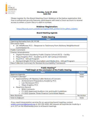 July 2022 Board Meeting Agenda