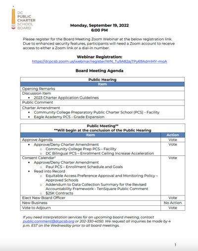 DC PCSB September 2022 Board Meeting