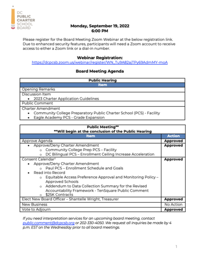 DC PCSB September Board Meeting 2022