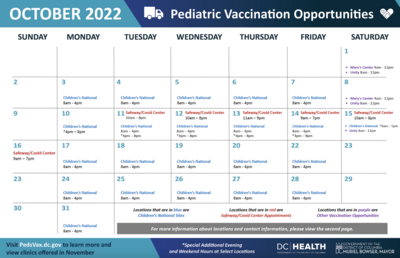 Calendar of DC Pediatric Vaccination Clinics 