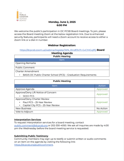 Board Meeting agenda marked with Approved votes