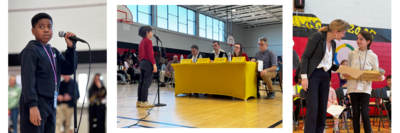 collage of images of students participating in a spelling bee