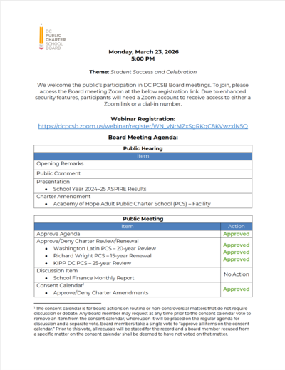 board meeting agenda