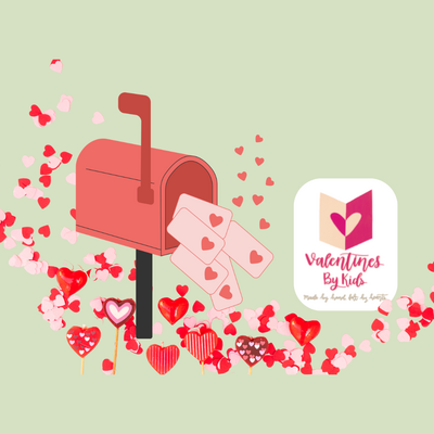 Valentine's day imagery of writing Valentine's cards over a light green background