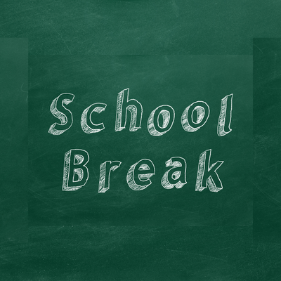 graphic of "school break" written on a chalkboard in white chalk